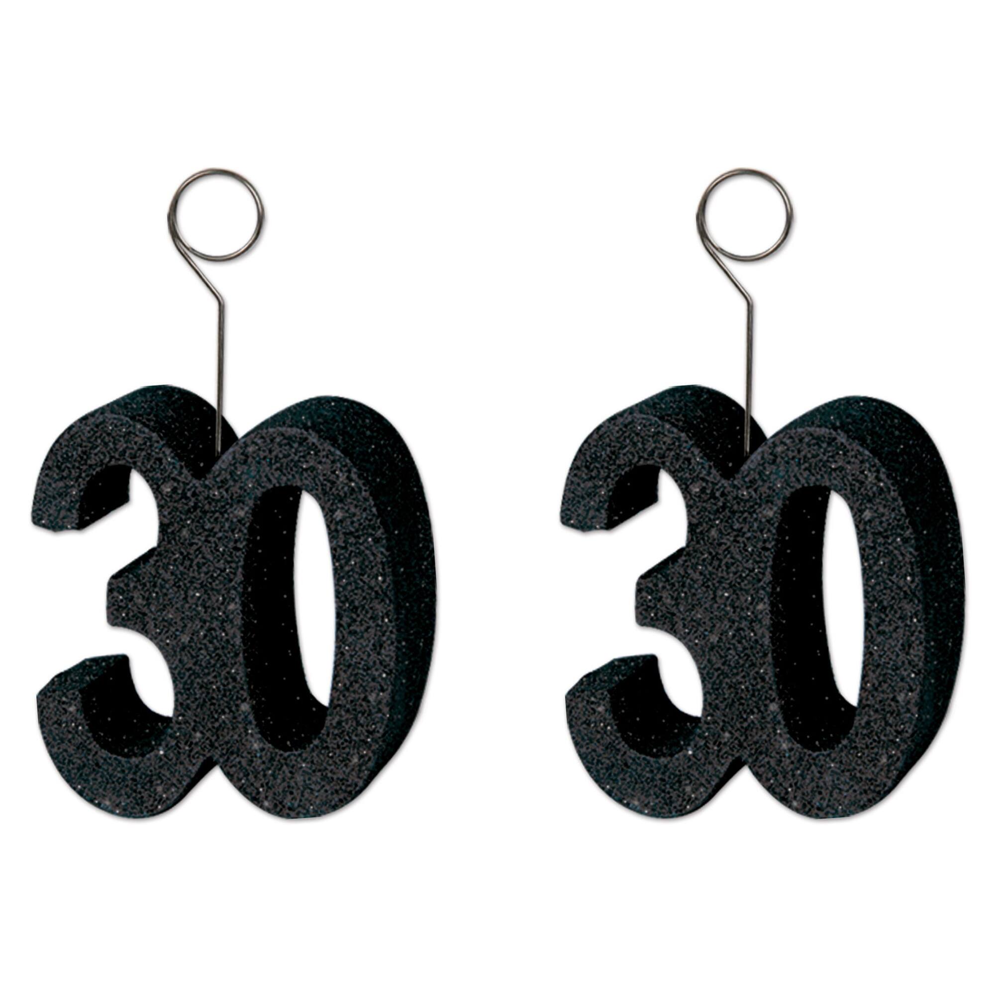 Beistle 6oz. Black Glittered "30" Photo & Balloon Holders, 3ct.